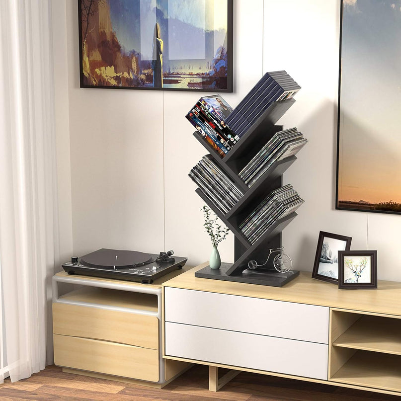 CARLA HOME 5-Tier Tree Bookshelf Storage Rack for Home Office or Bedroom (Black)-1992735295900094470