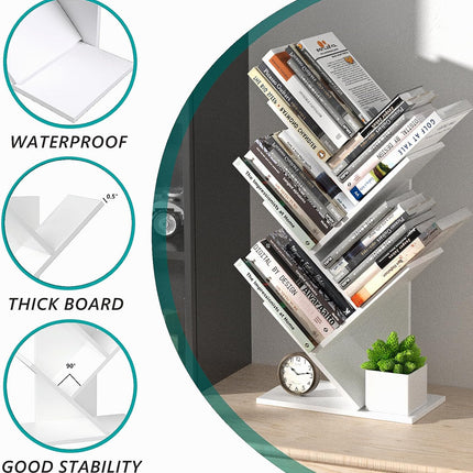 CARLA HOME 5-Tier Tree Bookshelf Storage Rack for Home Office or Bedroom (White)-1992735294960570371