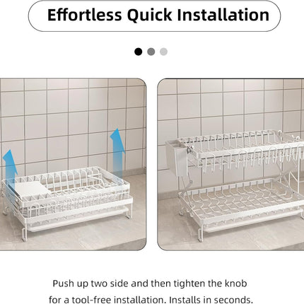 CARLA HOME 2-Tier Dish Drying Rack with Drainage Tray, Utensil Holder, Cup Hooks & Cutting Board Rack for Kitchen (White)-1992735296239833093