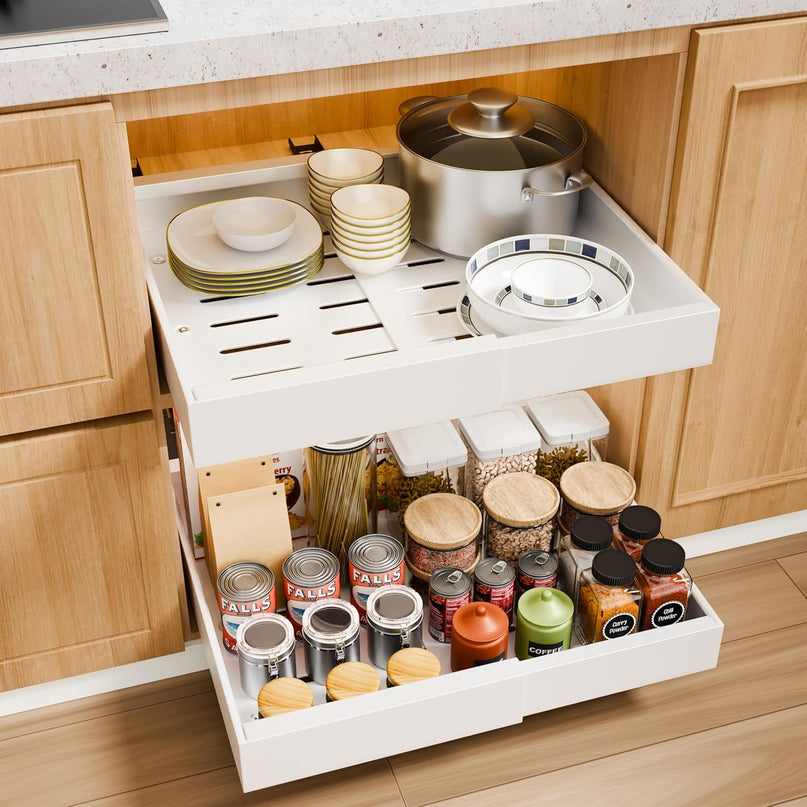 CARLA HOME Pack Pull Out Cabinet Organizer Expandable for Cabinets with Adjustable Slide Out Shelves and Easy Installation (White)-1992735300438331392