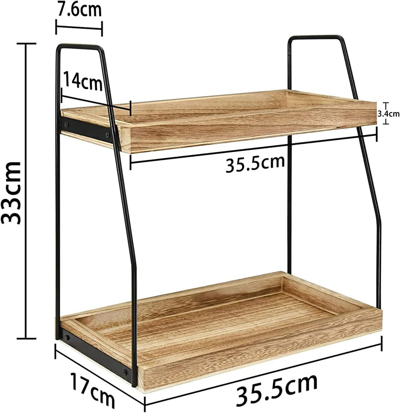 CARLA HOME 2-Tier Wooden Coffee Station Rack Organizer for Coffee Bar, Condiments, Syrups, Storage Jars & Spice Storage Shelf-1992735288992075777