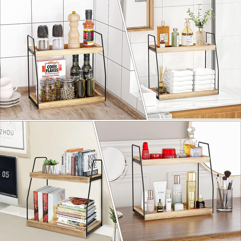 CARLA HOME 2-Tier Wooden Coffee Station Rack Organizer for Coffee Bar, Condiments, Syrups, Storage Jars & Spice Storage Shelf-1992735288992075779
