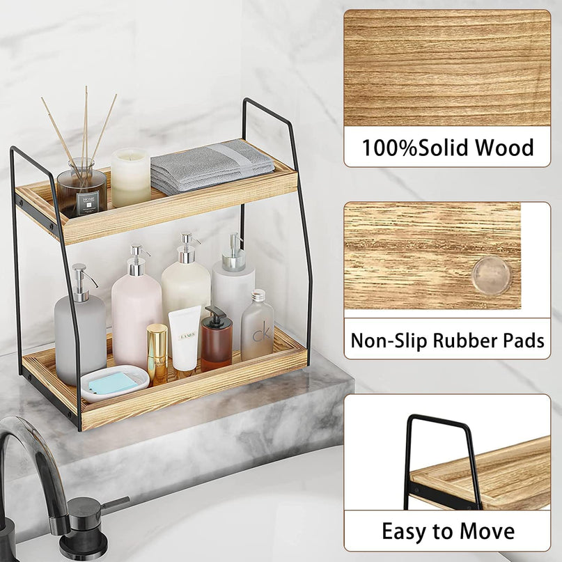 CARLA HOME 2-Tier Wooden Coffee Station Rack Organizer for Coffee Bar, Condiments, Syrups, Storage Jars & Spice Storage Shelf-1992735288992075781