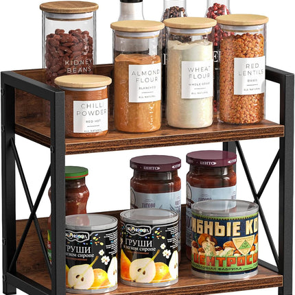 CARLA HOME 2-Tier Countertop Shelf Organizer Rustic Wood Kitchen Spice Rack for Storage, Condiments & Cabinet Organization-1992735286068645889
