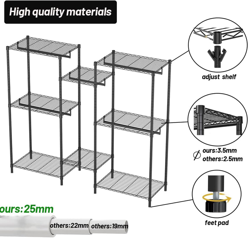CARLA HOME Heavy Duty Clothing Garment Rack Organizer with Hanging Rods & Storage Shelves for Clothes, Shoes & Wardrobe-1992735283526897667