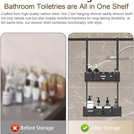 CARLA HOME Over the Door 2-tier Shower Caddy Organizer Shelf with Hooks for Bathroom-1992735298336985091