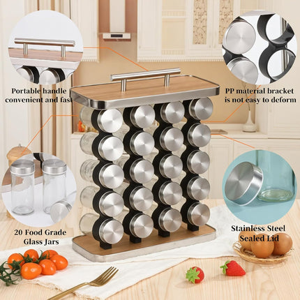 CARLA HOME 20-Jar Spice Rack Organizer Storage for Kitchen Countertop or Cabinet-1992735301285580802