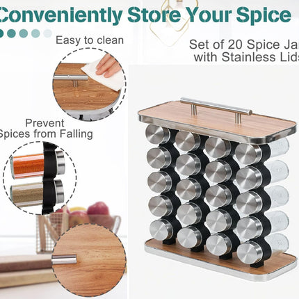 CARLA HOME 20-Jar Spice Rack Organizer Storage for Kitchen Countertop or Cabinet-1992735301285580803