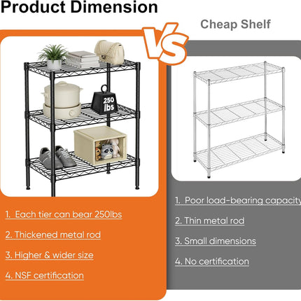 CARLA HOME 3-Tier Adjustable Metal Storage Shelves Wire Rack Organizer for Kitchen, Pantry, Bathroom or Laundry Room (45cm W x 40cm D x 103cm H)-1992735281702375427