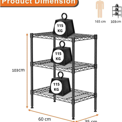 CARLA HOME 3-Tier Adjustable Metal Storage Shelves Wire Rack Organizer for Kitchen, Pantry, Bathroom or Laundry Room (45cm W x 40cm D x 103cm H)-1992735281702375431