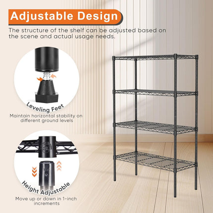 CARLA HOME 4-Tier Adjustable Metal Storage Shelves Wire Rack Organizer for Kitchen, Pantry, Bathroom or Laundry Room (60cm W x 40cm D x 140 cm H)-1992735282633510916