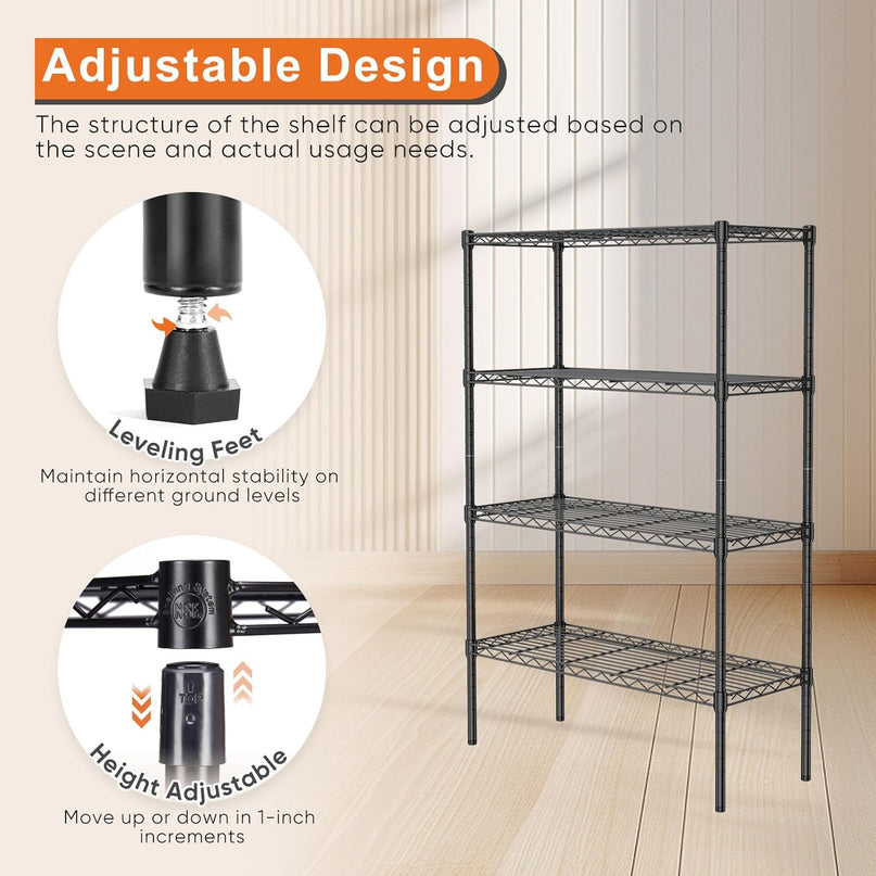 CARLA HOME 4-Tier Adjustable Metal Storage Shelves Wire Rack Organizer for Kitchen, Pantry, Bathroom or Laundry Room (60cm W x 40cm D x 140 cm H)-1992735282633510916