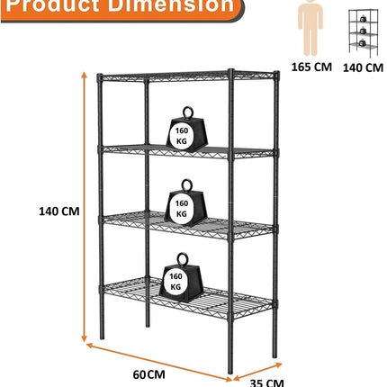 CARLA HOME 4-Tier Adjustable Metal Storage Shelves Wire Rack Organizer for Kitchen, Pantry, Bathroom or Laundry Room (60cm W x 40cm D x 140 cm H)-1992735282633510921
