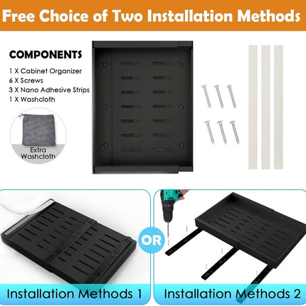 CARLA HOME 2 Pack Pull Out Cabinet Organizer Expandable for Cabinets with Adjustable Slide Out Shelves and Easy Installation (Black)-1992735300954230791