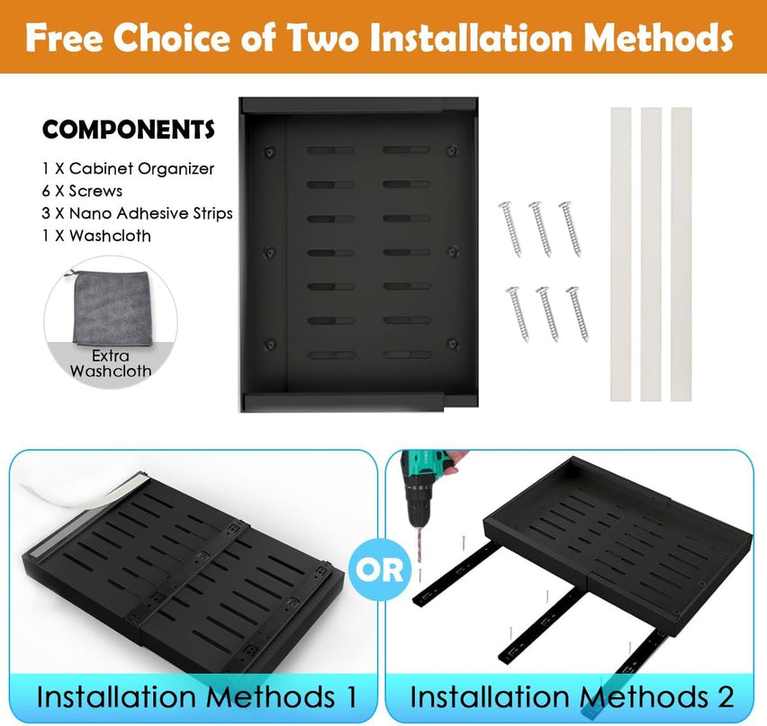 CARLA HOME 2 Pack Pull Out Cabinet Organizer Expandable for Cabinets with Adjustable Slide Out Shelves and Easy Installation (Black)-1992735300954230791