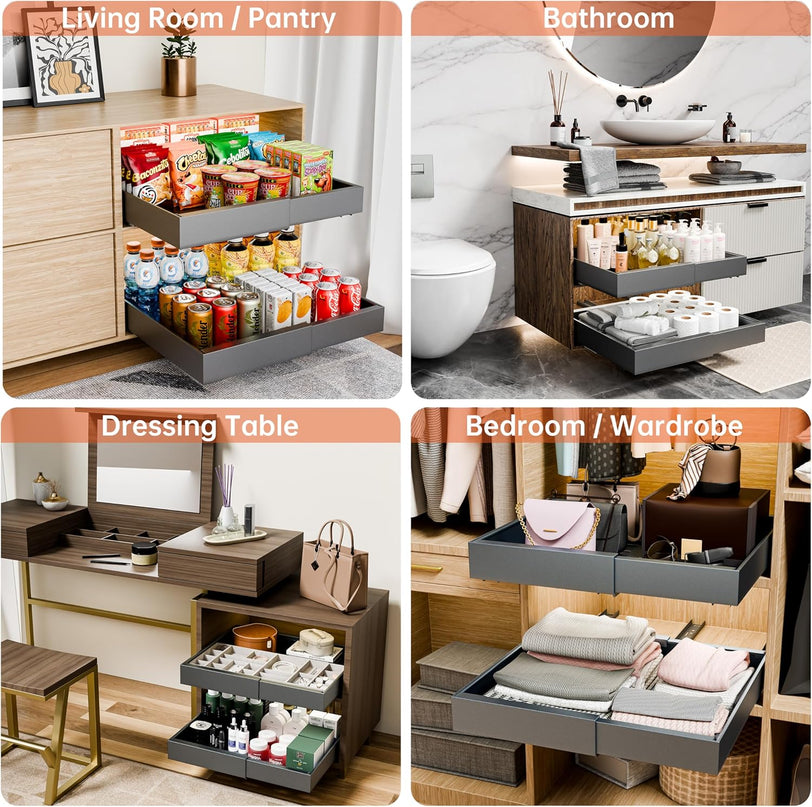 CARLA HOME 2 Pack Pull Out Cabinet Organizer Expandable for Cabinets with Adjustable Slide Out Shelves and Easy Installation (Grey)-1992735294251732996