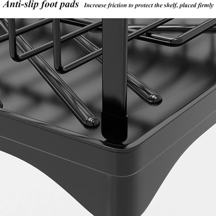 CARLA HOME 2-Tier Large Dish Drying Rack with Drainboard, Utensil Holder, Glass Hooks & Cutlery Storage (Black)-1992735292666286086