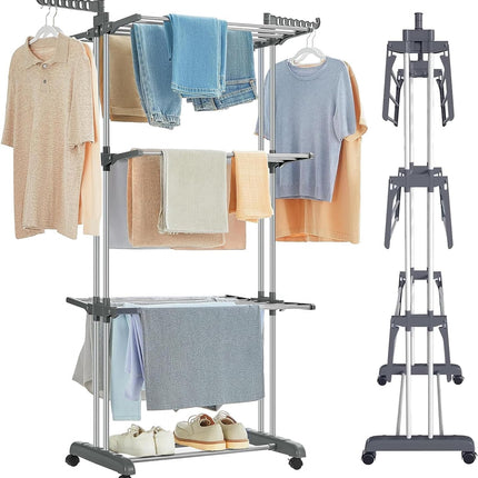 CARLA HOME Folding Clothes Drying Rack with Wheels and Adjustable Side Wings for Laundry Rack and Clothes Storage (Upgraded Model)-1992735299213594624
