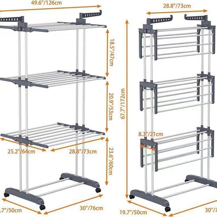 CARLA HOME Folding Clothes Drying Rack with Wheels and Adjustable Side Wings for Laundry Rack and Clothes Storage (Upgraded Model)-1992735299213594625