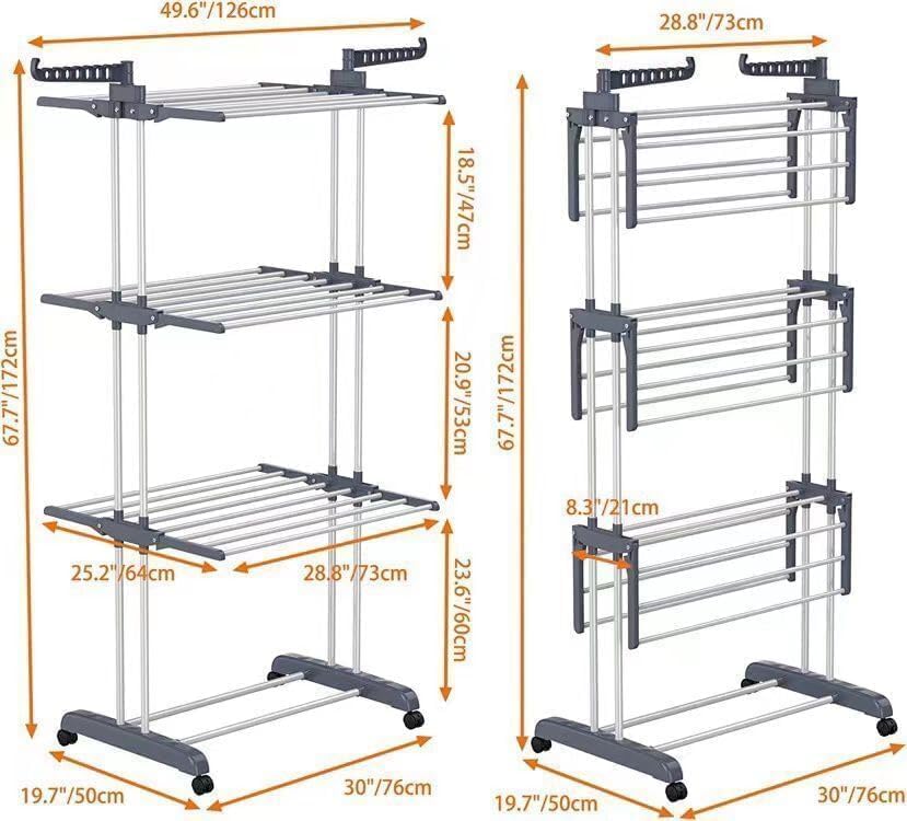 CARLA HOME Folding Clothes Drying Rack with Wheels and Adjustable Side Wings for Laundry Rack and Clothes Storage (Upgraded Model)-1992735299213594625