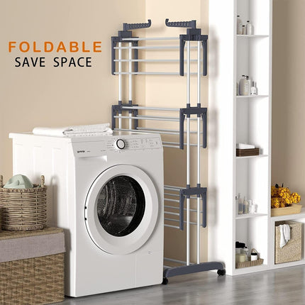 CARLA HOME Folding Clothes Drying Rack with Wheels and Adjustable Side Wings for Laundry Rack and Clothes Storage (Upgraded Model)-1992735299213594627