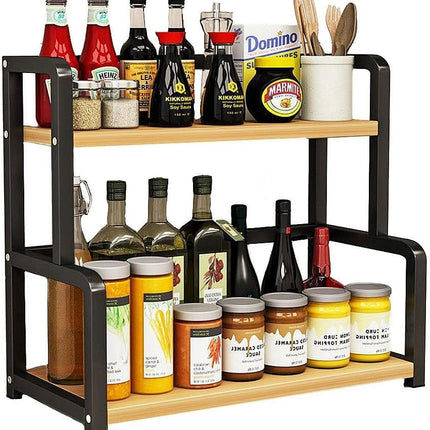 CARLA HOME 2-Tier Wooden Kitchen Countertop Spice Rack for Storage of Condiments, Oils, Jars & Seasoning Bottles-1992735296944476160