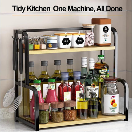 CARLA HOME 2-Tier Wooden Kitchen Countertop Spice Rack for Storage of Condiments, Oils, Jars & Seasoning Bottles-1992735296944476162