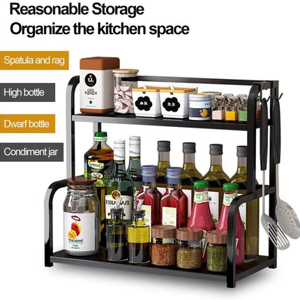 CARLA HOME 2-Tier Wooden Kitchen Countertop Spice Rack for Storage of Condiments, Oils, Jars & Seasoning Bottles-1992735296944476163