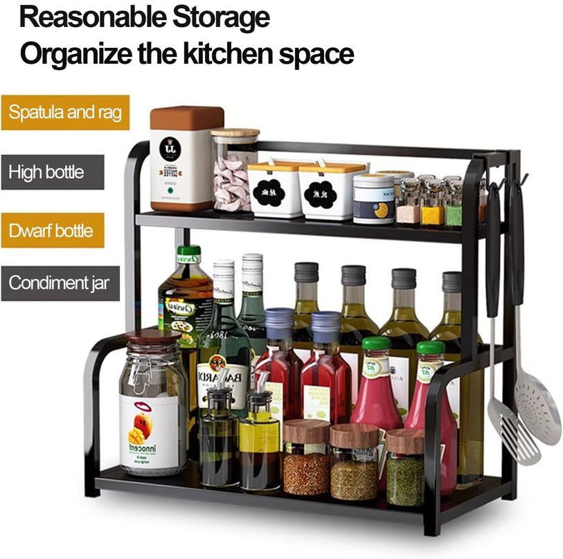 CARLA HOME 2-Tier Wooden Kitchen Countertop Spice Rack for Storage of Condiments, Oils, Jars & Seasoning Bottles-1992735296944476163