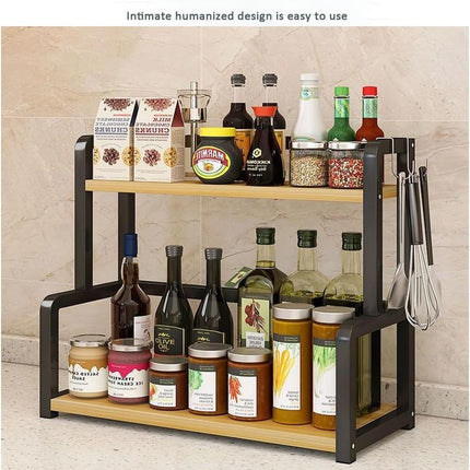 CARLA HOME 2-Tier Wooden Kitchen Countertop Spice Rack for Storage of Condiments, Oils, Jars & Seasoning Bottles-1992735296944476164