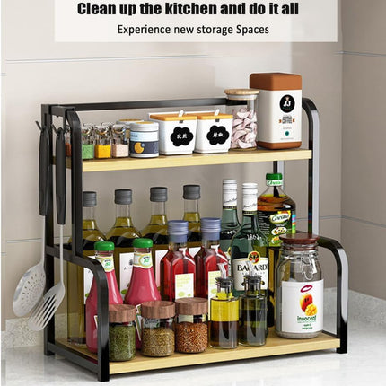 CARLA HOME 2-Tier Wooden Kitchen Countertop Spice Rack for Storage of Condiments, Oils, Jars & Seasoning Bottles-1992735296944476165