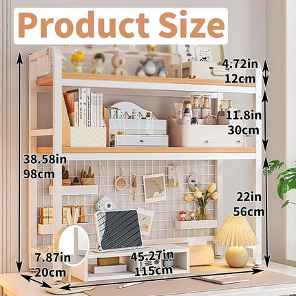 CARLA HOME  2-Tier Metal Desktop Hutch Bookshelf with Grid Panel for Computer Desk and Office Countertop-1992735283170381831