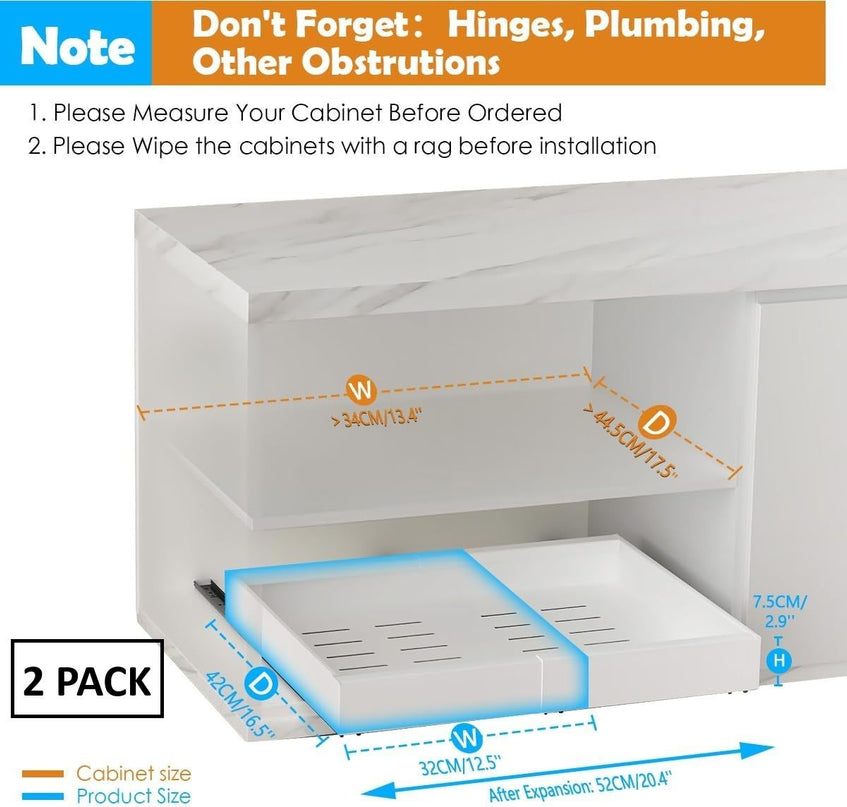 CARLA HOME 2 Pack Pull Out Cabinet Organizer Expandable for Cabinets with Adjustable Slide Out Shelves and Easy Installation (White)-1992735300601909249