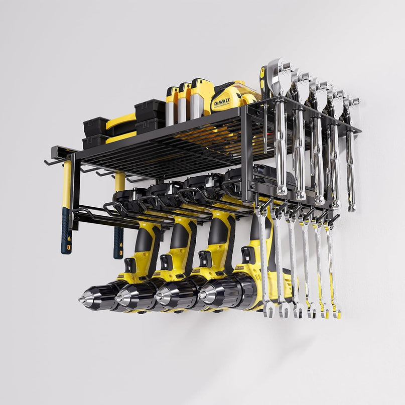 CARLA HOME 2-Tier Power Tool Rack Organizer Wall Mount with Drill Holder & Wrench Hooks for Cordless Tools & Workshop Organization-1992735301952475137