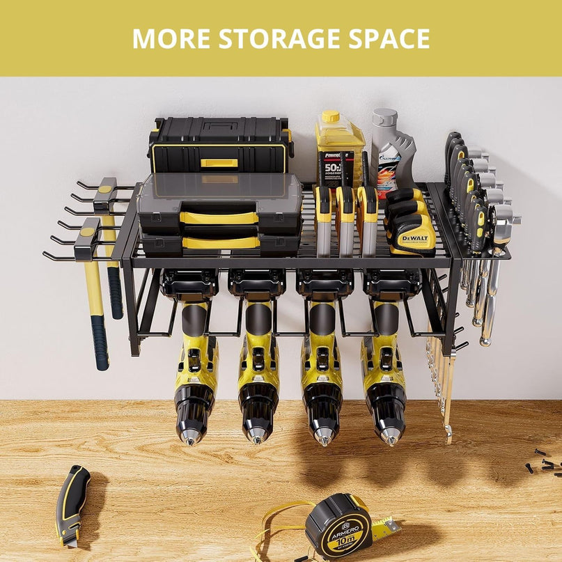 CARLA HOME 2-Tier Power Tool Rack Organizer Wall Mount with Drill Holder & Wrench Hooks for Cordless Tools & Workshop Organization-1992735301952475138