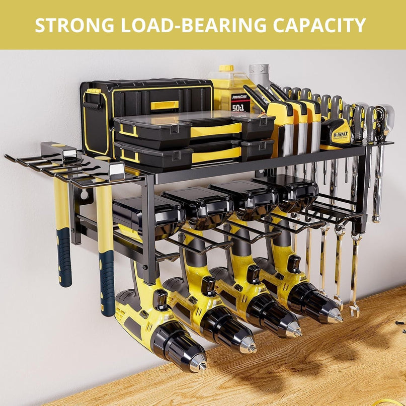 CARLA HOME 2-Tier Power Tool Rack Organizer Wall Mount with Drill Holder & Wrench Hooks for Cordless Tools & Workshop Organization-1992735301952475139