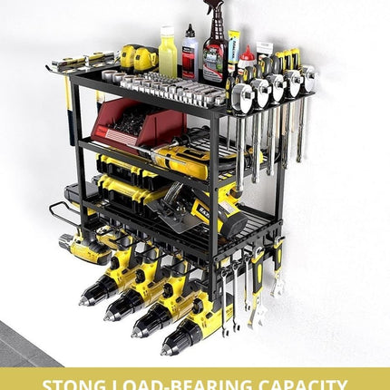 CARLA HOME 4-Tier Power Tool Rack Organizer Wall Mount with Drill Holder & Wrench Hooks for Cordless Tools & Workshop Organization-1992735301612736513