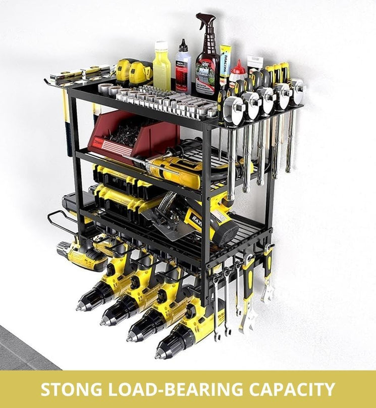 CARLA HOME 4-Tier Power Tool Rack Organizer Wall Mount with Drill Holder & Wrench Hooks for Cordless Tools & Workshop Organization-1992735301612736513