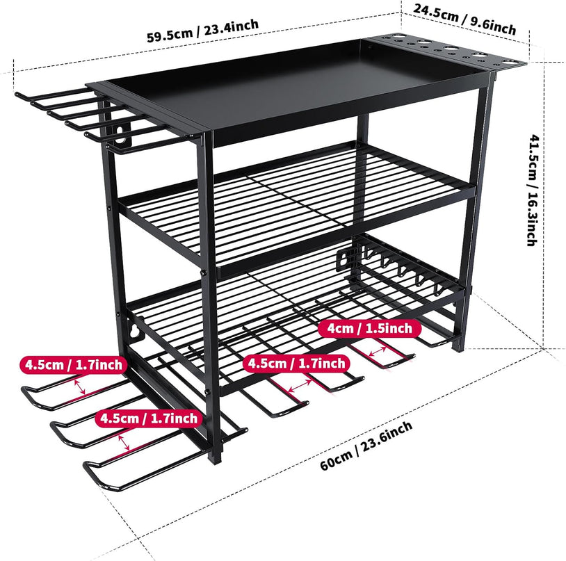 CARLA HOME 4-Tier Power Tool Rack Organizer Wall Mount with Drill Holder & Wrench Hooks for Cordless Tools & Workshop Organization-1992735301612736517