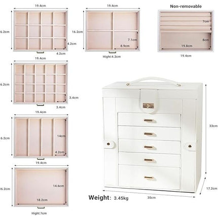 CARLA HOME 6-Layer Large Jewelry Box for Women with Drawers, Mirror, Lock, Necklace Hooks & Side Compartments for Rings, Earrings, Bracelets, Gifts (White)-1992735289843519490