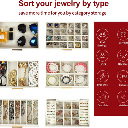 CARLA HOME  6-Layer Large Jewelry Organizer Box for Women with Mirror, Drawers, Hooks & Dividers for Rings, Necklaces, Bracelets, Ideal Gift for Women (White)-1992735299033239556