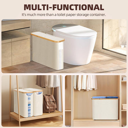 CARLA HOME 2 Pack Toilet Paper Storage Basket Holds Up to 12 Rolls with Bamboo Lid and Handle for RV Closet (White)-1978962263985491975
