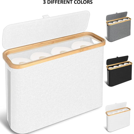 CARLA HOME 2 Pack Toilet Paper Storage Basket Holds Up to 12 Rolls with Bamboo Lid and Handle for RV Closet (White)-1978962263985491976
