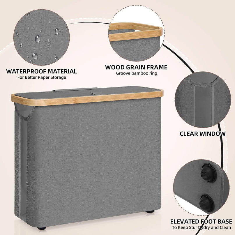 CARLA HOME 2 pack Toilet Paper Storage Basket Holds Up to 12 Rolls with Bamboo Lid and Handle for RV Closet (Grey)-1978962264329424899