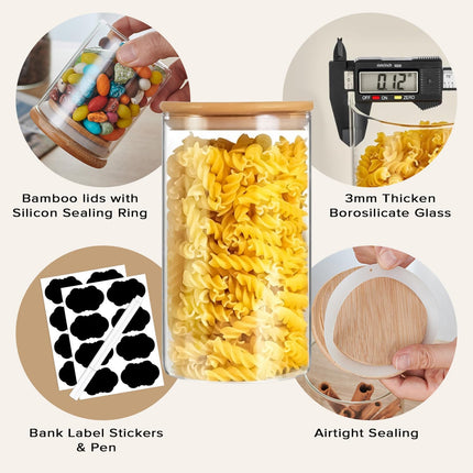CARLA HOME 12 Pack Glass Storage Jars with Bamboo Lids for Kitchen Pantry, Pasta, Snacks, Cookies, Candy & More-1978962264501391362