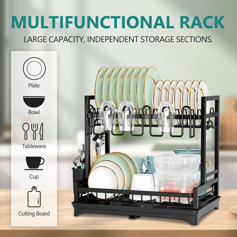 CARLA HOME Dish Drying Rack 2-Tier Kitchen Drainer with Drainboard-1992735286932672513