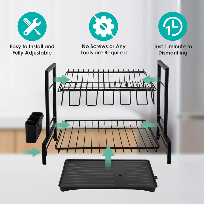 CARLA HOME Dish Drying Rack 2-Tier Kitchen Drainer with Drainboard-1992735286932672516