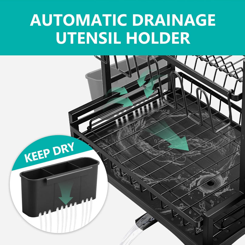 CARLA HOME Dish Drying Rack 2-Tier Kitchen Drainer with Drainboard-1992735286932672517