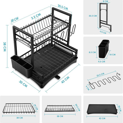 CARLA HOME Dish Drying Rack 2-Tier Kitchen Drainer with Drainboard-1992735286932672520