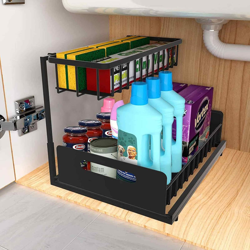 CARLA HOME 2 Tier Under Sink Organiser with Sliding Drawers for Kitchen & Bathroom-1978962264841129984